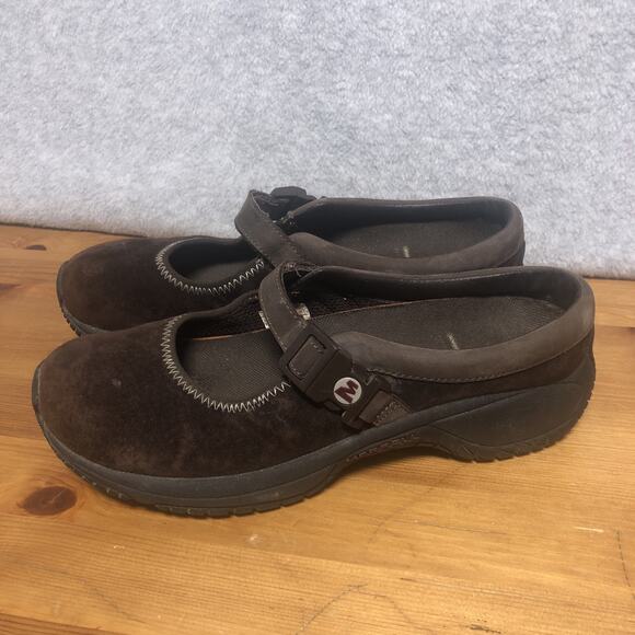 Merrell Encore MJ Leather Espresso Mary Jane Clog Shoes Adjustable Strap Wm 7.5 - Picture 3 of 9